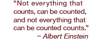 “Not everything that counts, can be counted, and
not everything that can be counted counts.” ~ Albert Einstein